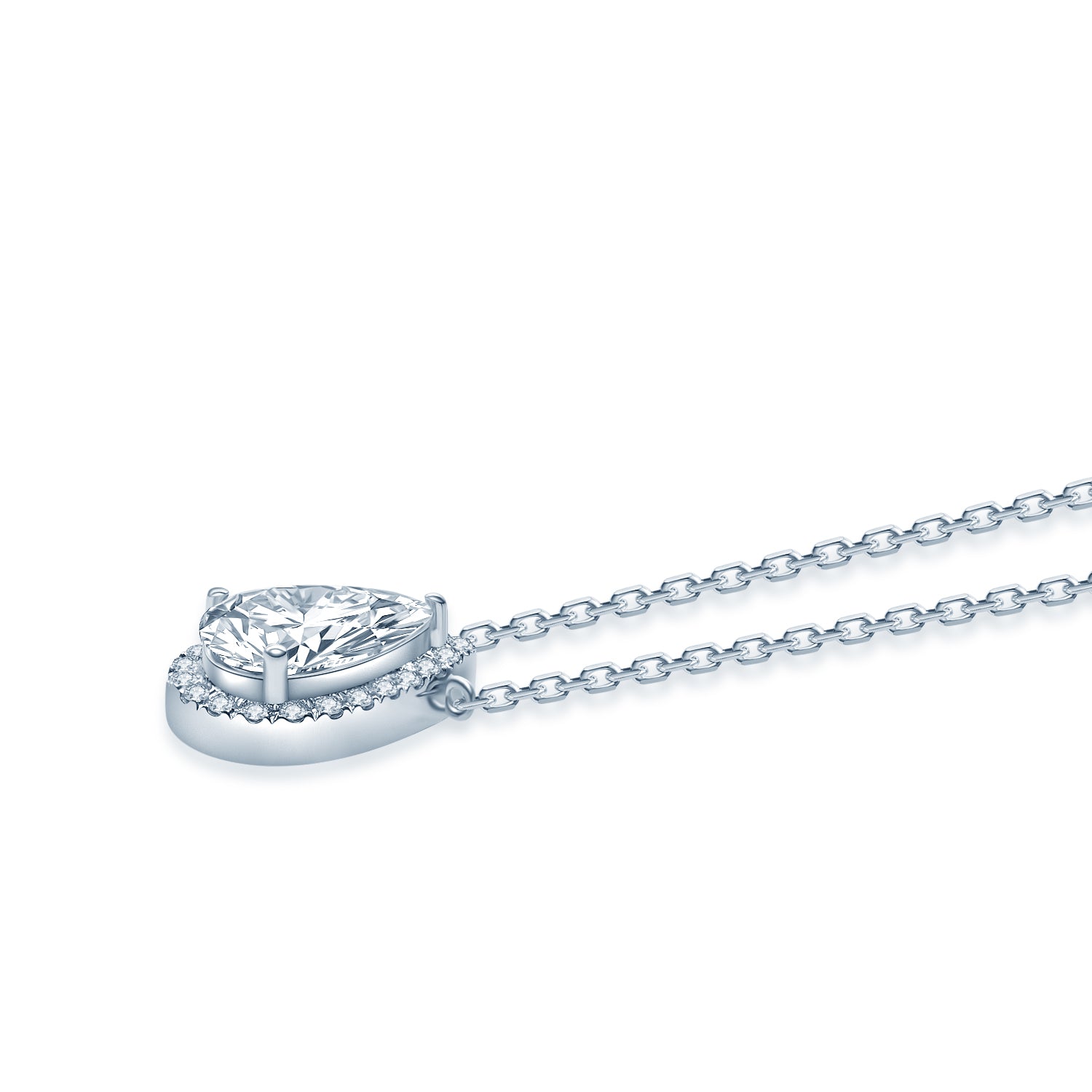 Rosa！お勧め♡最高級モアサナイト　ペアシェイプ　ヘイローネックレス ペアシェイプ ヘイロー ミル打ち ネックレス NE046 – Brillar