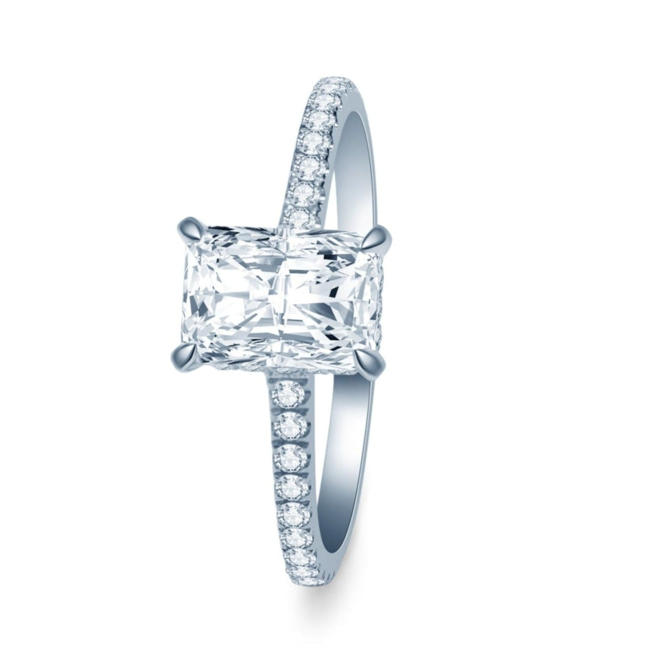 最高品質 ラディアント カット ヘイロー Y字アーム リング【3ct】 即納】ラディアントカット インビジブル シングルヘイロー リング