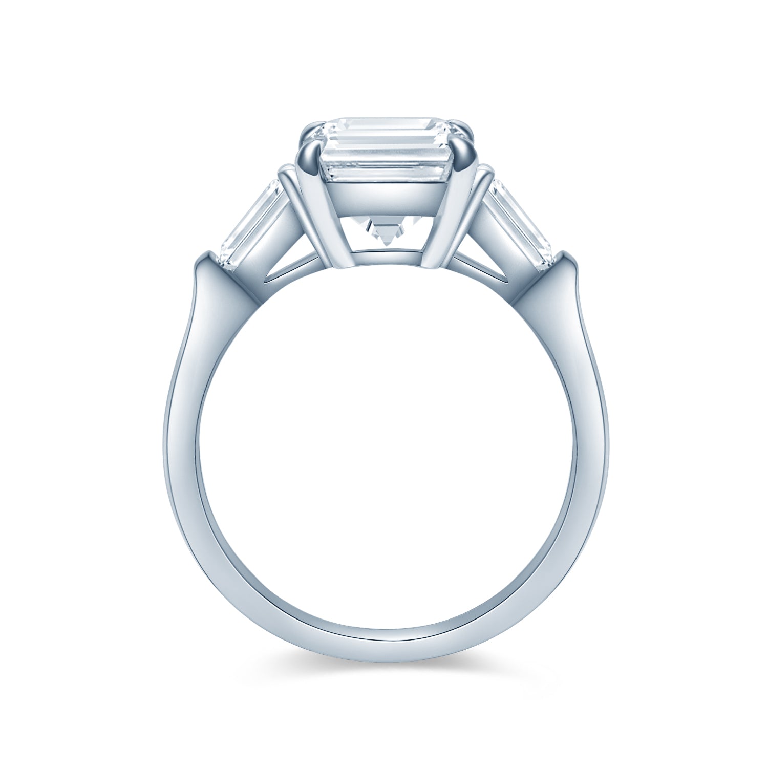 【4ct】最高級モアサナイト エメラルドカット テーパードバケット リング 4ct】最高級モアサナイト エメラルドカット テーパードバケット