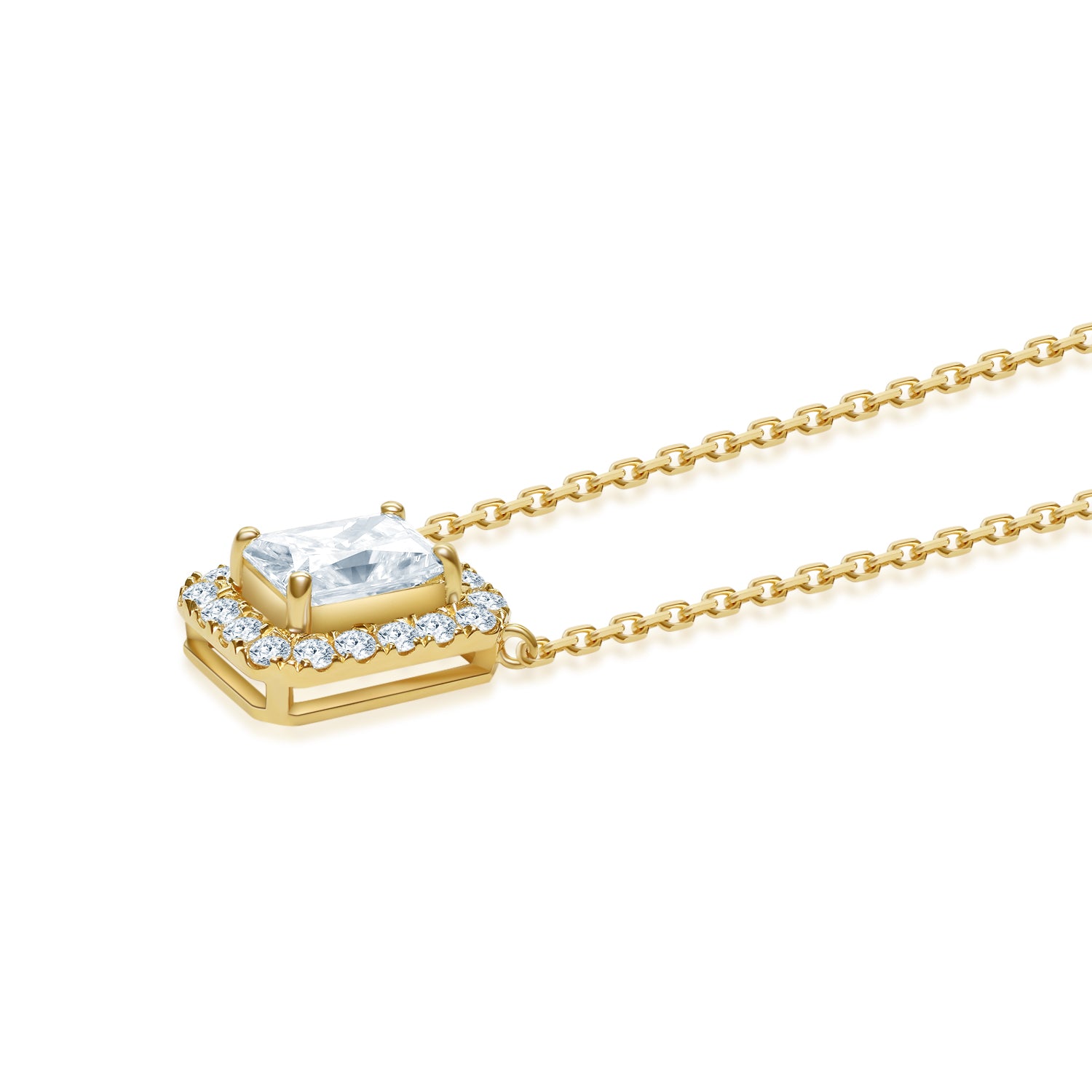 ラディアントカット ヘイロー ネックレス NE098YG – Brillar